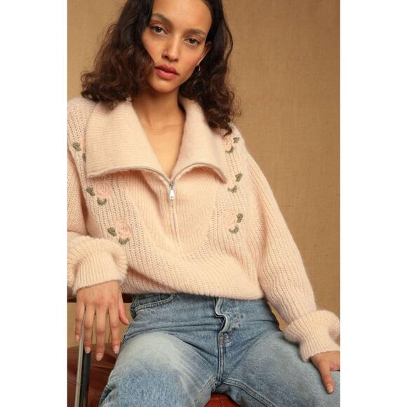 ROUJE PARIS Favin Mohair Wool Half Zip Retro Vintage Sweater Made Italy 34 $265 - Picture 1 of 12